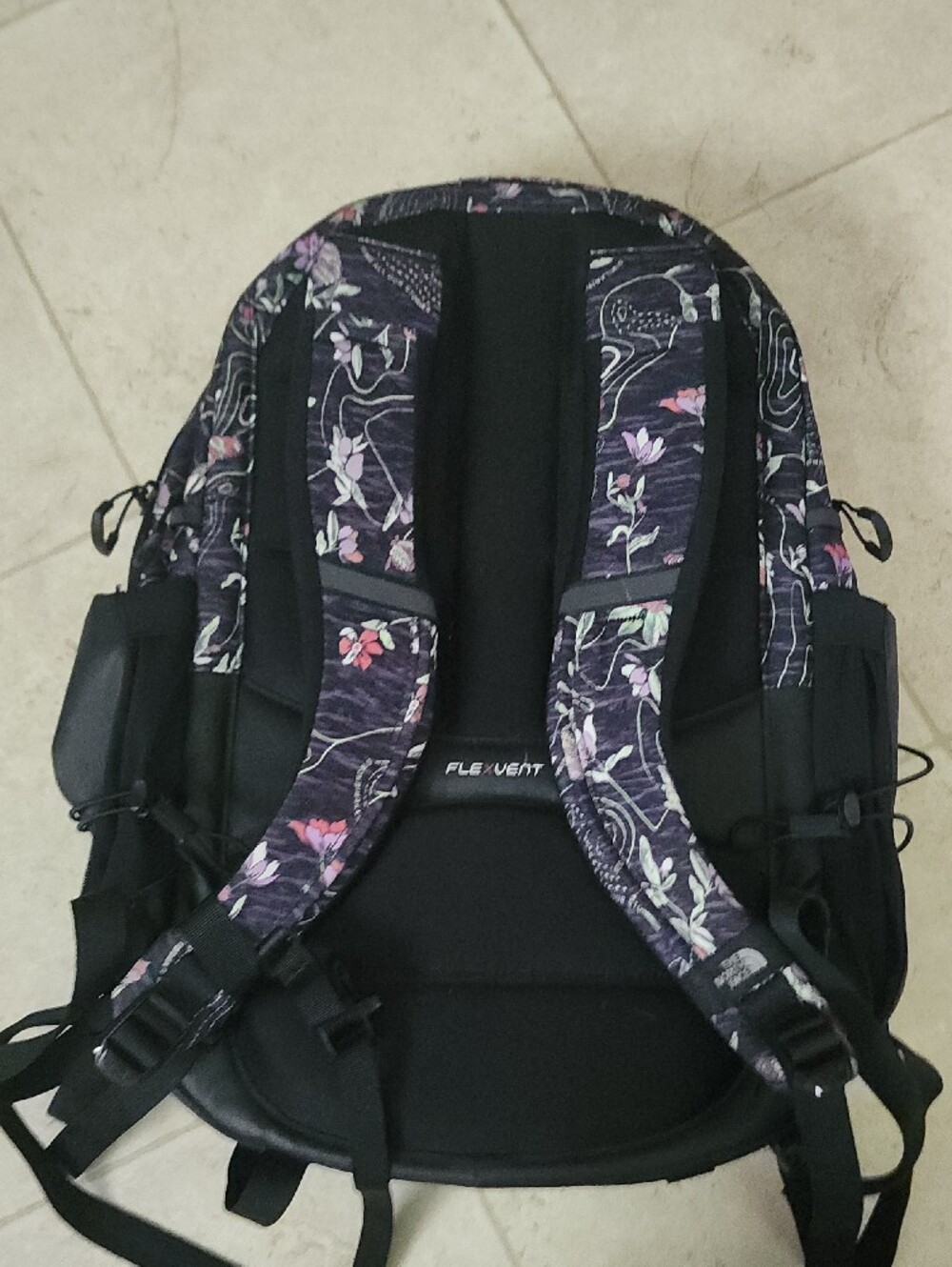 The North Face Borealis Backpack in Black with Pink Floral Print - Picture 8 of 11